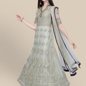 Stylee Lifestyle Green Net Embroidered Dress Material