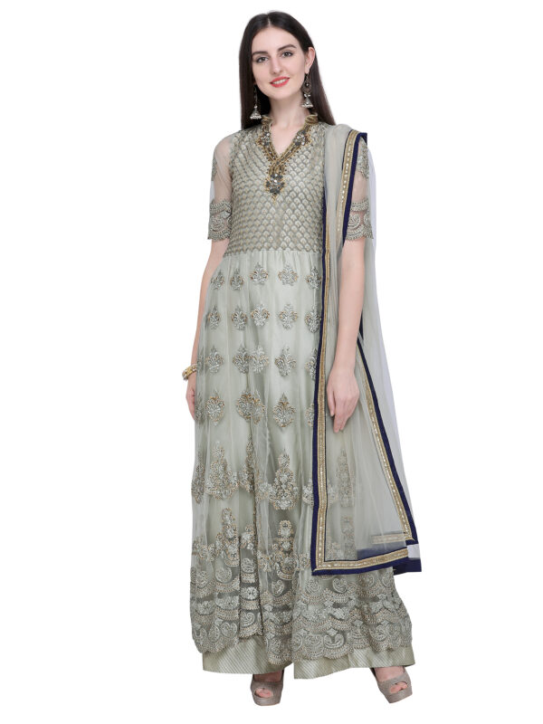 Stylee Lifestyle Green Net Embroidered Dress Material