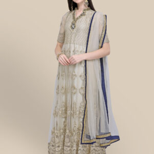 Stylee Lifestyle Cream Net Embroidered Dress Material