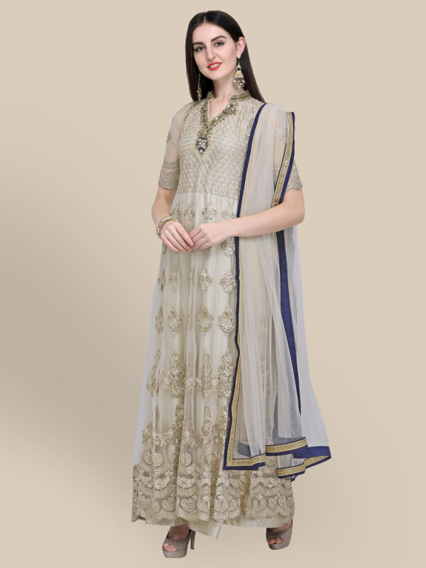 Stylee Lifestyle Cream Net Embroidered Dress Material