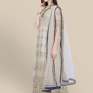 Stylee Lifestyle Cream Net Embroidered Dress Material