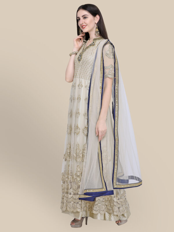 Stylee Lifestyle Cream Net Embroidered Dress Material