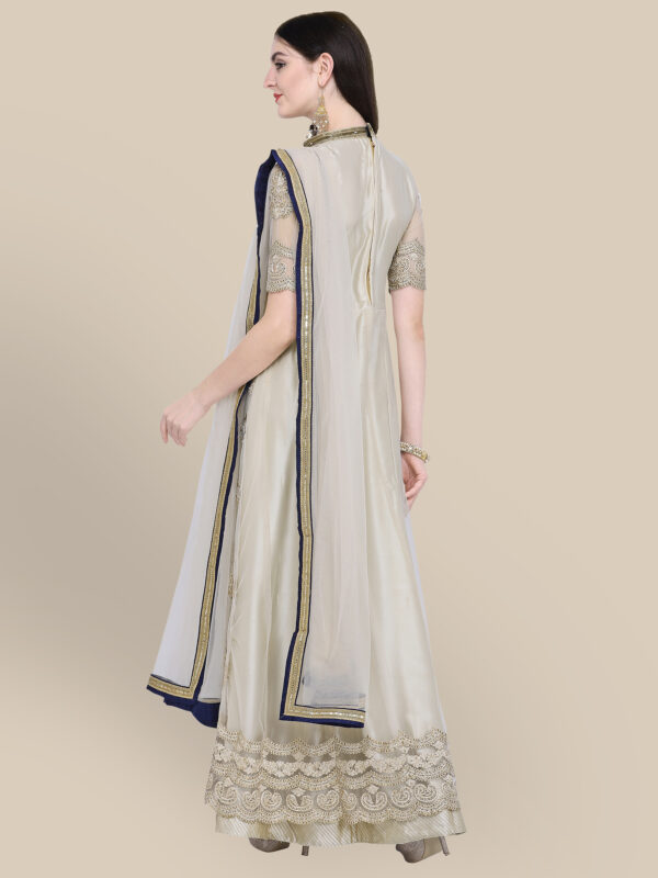 Stylee Lifestyle Cream Net Embroidered Dress Material