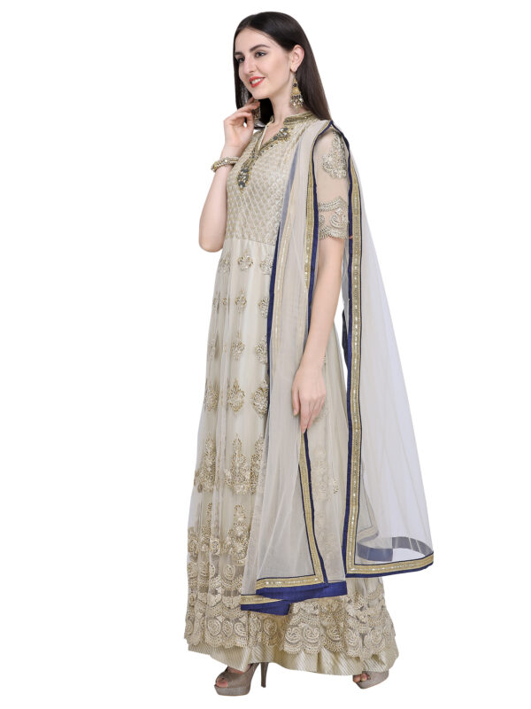 Stylee Lifestyle Cream Net Embroidered Dress Material