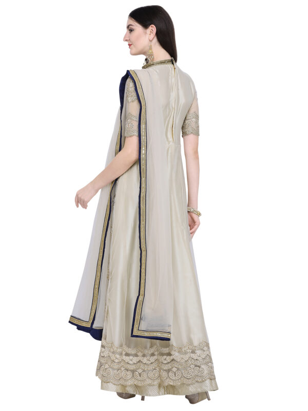 Stylee Lifestyle Cream Net Embroidered Dress Material