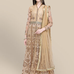 Stylee Lifestyle Beige Net Embroidered Dress Material