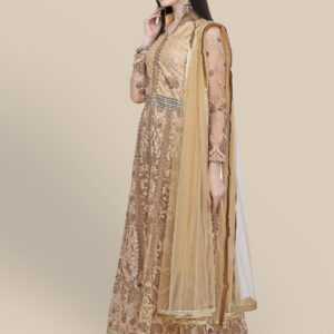 Stylee Lifestyle Beige Net Embroidered Dress Material