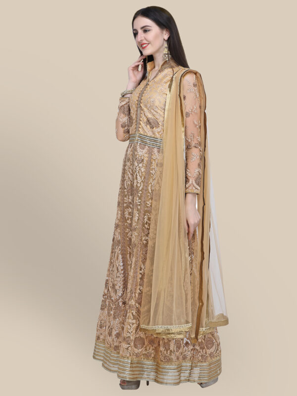 Stylee Lifestyle Beige Net Embroidered Dress Material