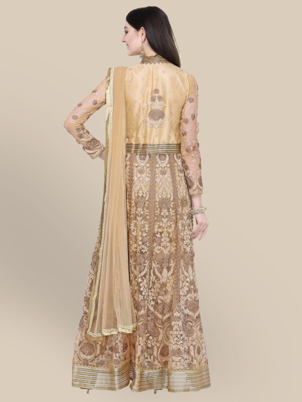 Stylee Lifestyle Beige Net Embroidered Dress Material