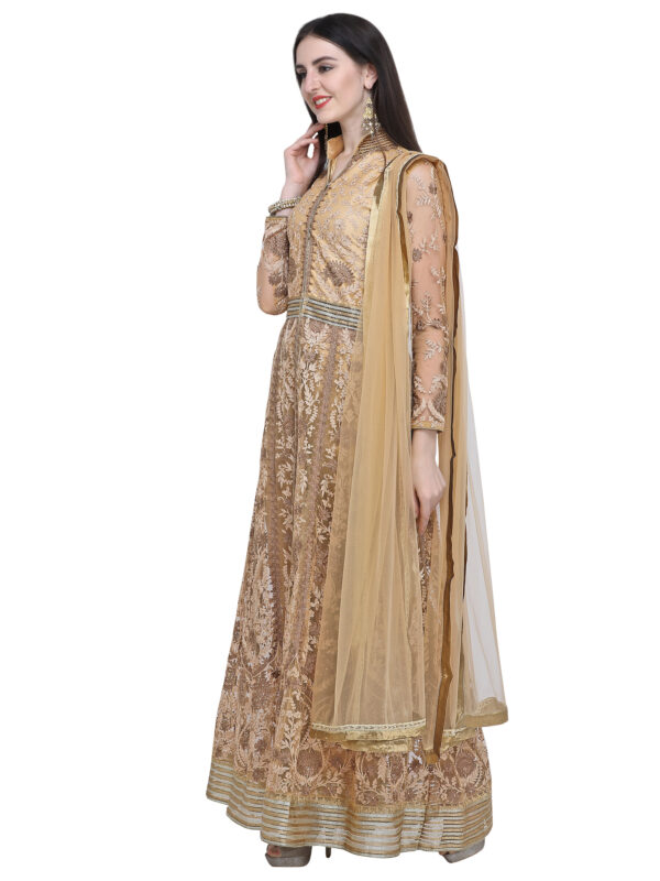 Stylee Lifestyle Beige Net Embroidered Dress Material