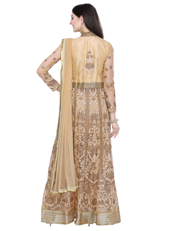 Stylee Lifestyle Beige Net Embroidered Dress Material