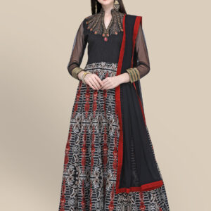 Stylee Lifestyle Black Art Silk Embroidered Dress Material