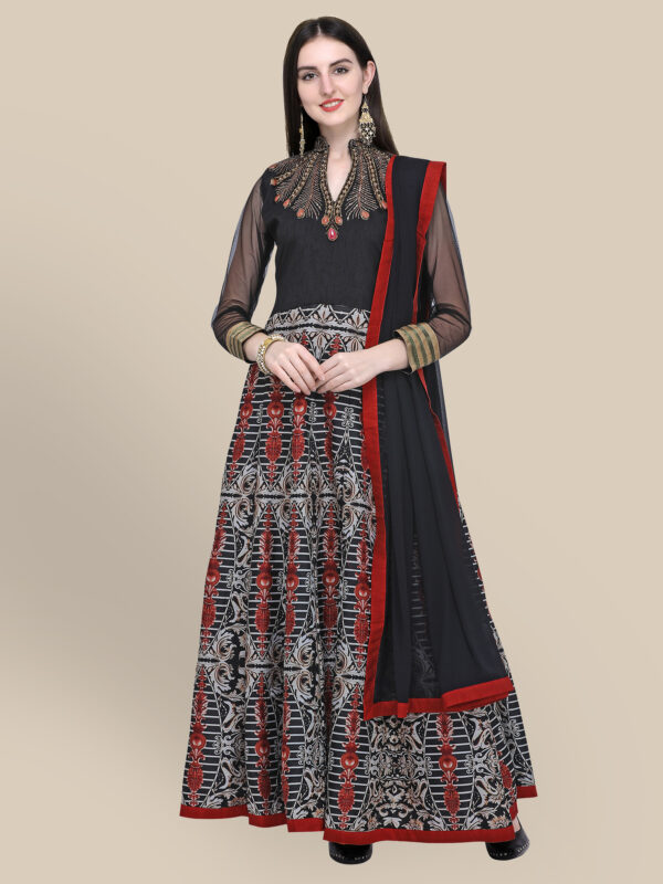 Stylee Lifestyle Black Art Silk Embroidered Dress Material