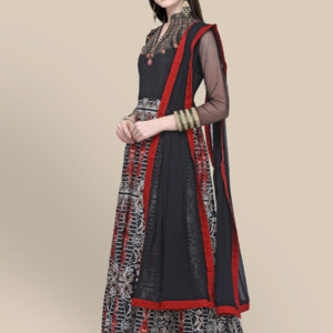 Stylee Lifestyle Black Art Silk Embroidered Dress Material