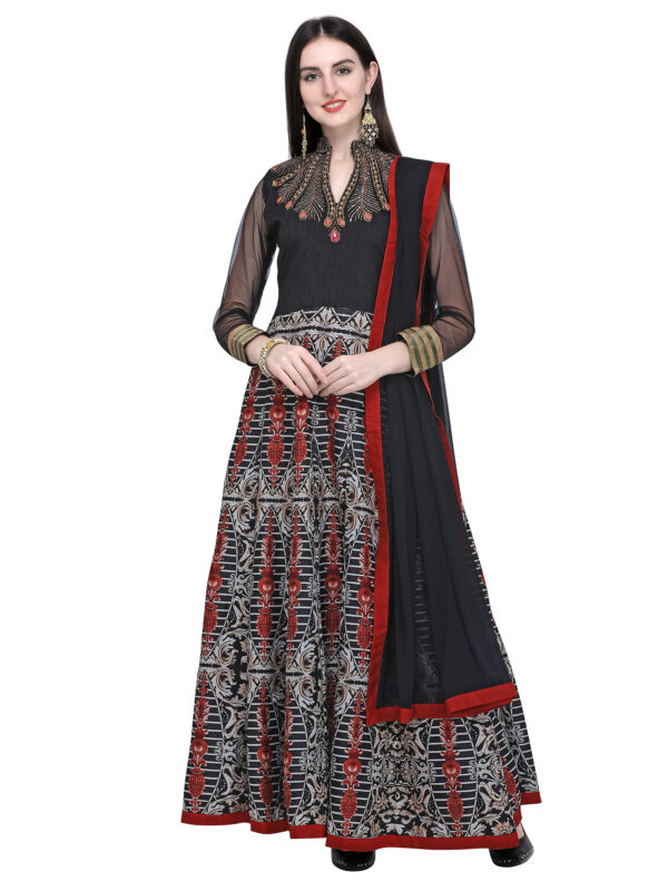 Stylee Lifestyle Black Art Silk Embroidered Dress Material