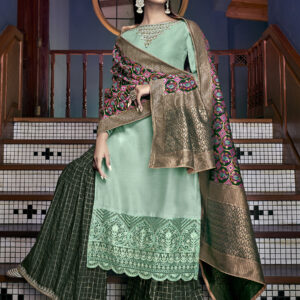 Stylee Lifestyle Green Satin Embroidered Dress Material