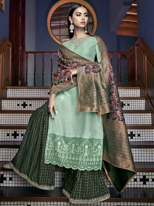 Stylee Lifestyle Green Satin Embroidered Dress Material