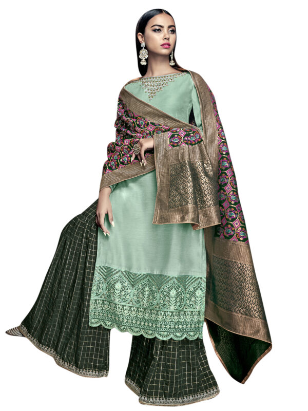 Stylee Lifestyle Green Satin Embroidered Dress Material