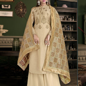 Stylee Lifestyle Beige Satin Embroidered Dress Material