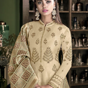 Stylee Lifestyle Beige Satin Embroidered Dress Material