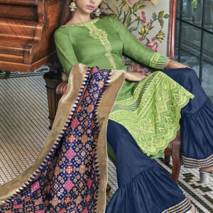 Stylee Lifestyle Green Satin Embroidered Dress Material