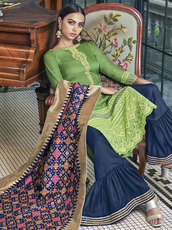 Stylee Lifestyle Green Satin Embroidered Dress Material