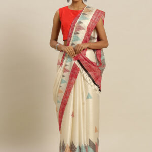 Stylee Lifestyle Cream Tussar Silk Printed Saree