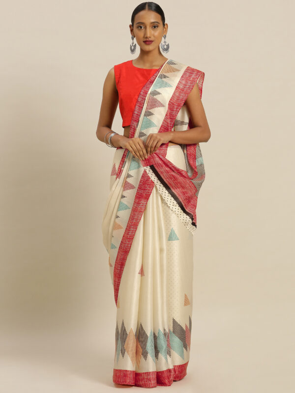 Stylee Lifestyle Cream Tussar Silk Printed Saree