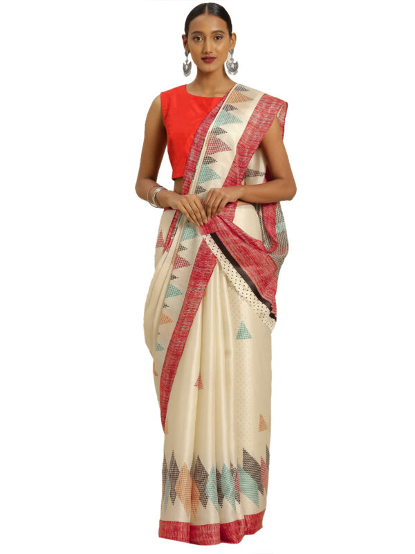 Stylee Lifestyle Cream Tussar Silk Printed Saree