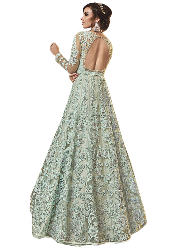 Stylee Lifestyle Green Net Embroidered Dress Material