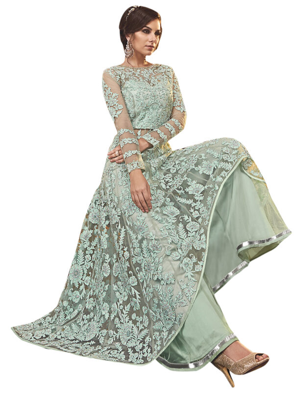 Stylee Lifestyle Green Net Embroidered Dress Material