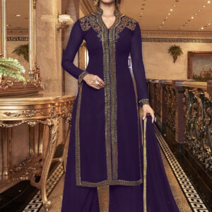 Stylee Lifestyle Purple Georgette Embroidered Dress Material