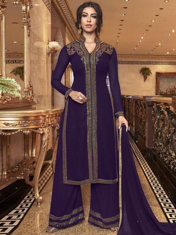 Stylee Lifestyle Purple Georgette Embroidered Dress Material