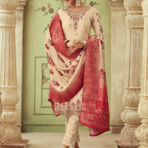 Stylee Lifestyle Beige Satin Embroidered Dress Material