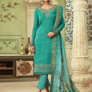 Stylee Lifestyle Green Satin Embroidered Dress Material