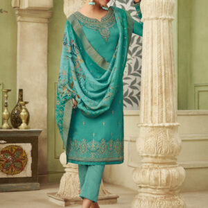 Stylee Lifestyle Green Satin Embroidered Dress Material