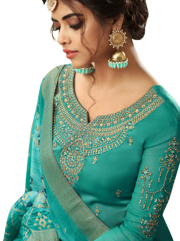 Stylee Lifestyle Green Satin Embroidered Dress Material