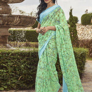 Stylee Lifestyle Green Linen Printed Saree