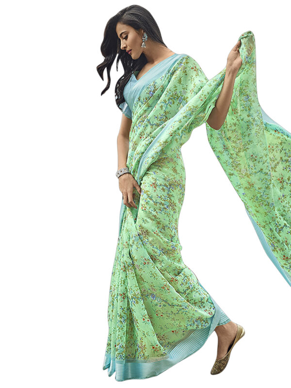 Stylee Lifestyle Green Linen Printed Saree
