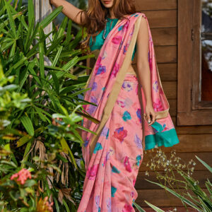 Stylee Lifestyle Pink Cotton Blend Printed Saree