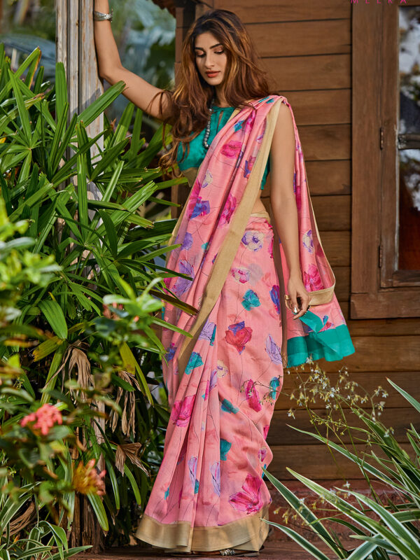 Stylee Lifestyle Pink Cotton Blend Printed Saree
