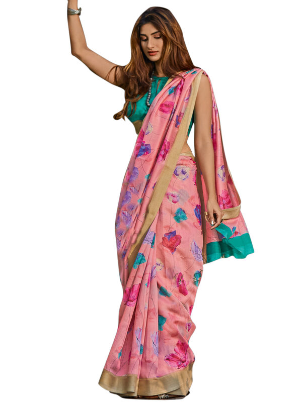 Stylee Lifestyle Pink Cotton Blend Printed Saree