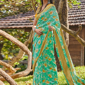 Stylee Lifestyle Green Cotton Blend Printed Saree