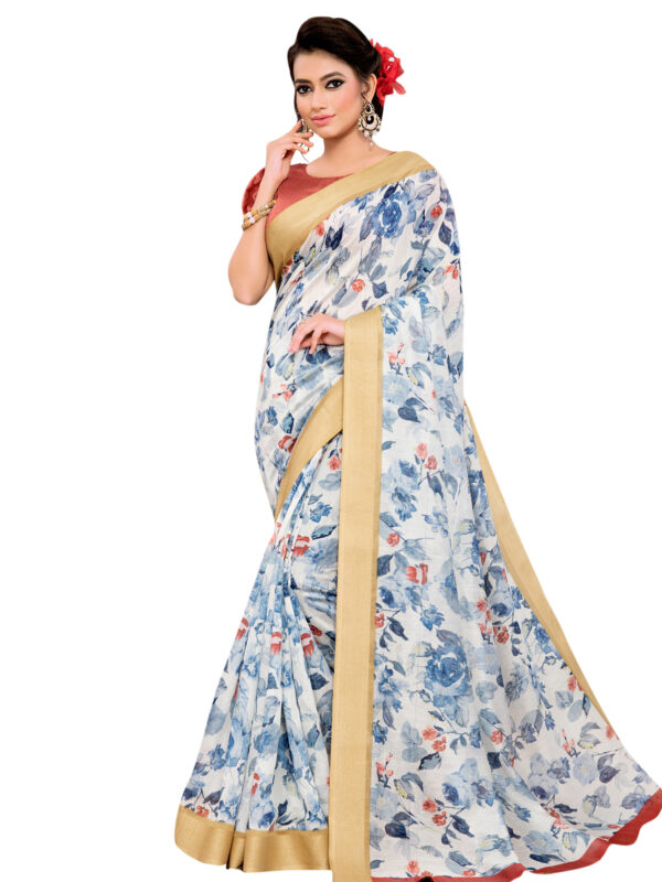 Stylee Lifestyle Blue Cotton Blend Printed Saree