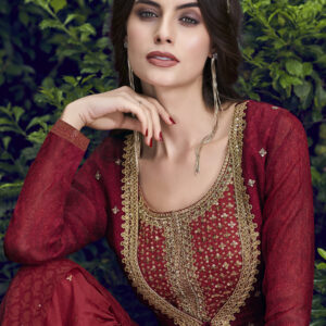 Stylee Lifestyle Maroon Chiffon Embroidered Gown