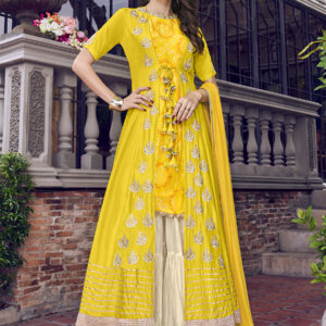 Stylee Lifestyle Yellow Tussar Embroidered Dress Material