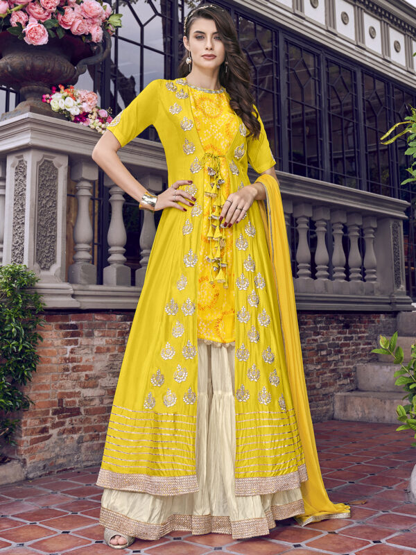 Stylee Lifestyle Yellow Tussar Embroidered Dress Material