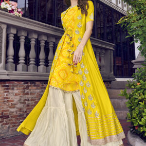 Stylee Lifestyle Yellow Tussar Embroidered Dress Material