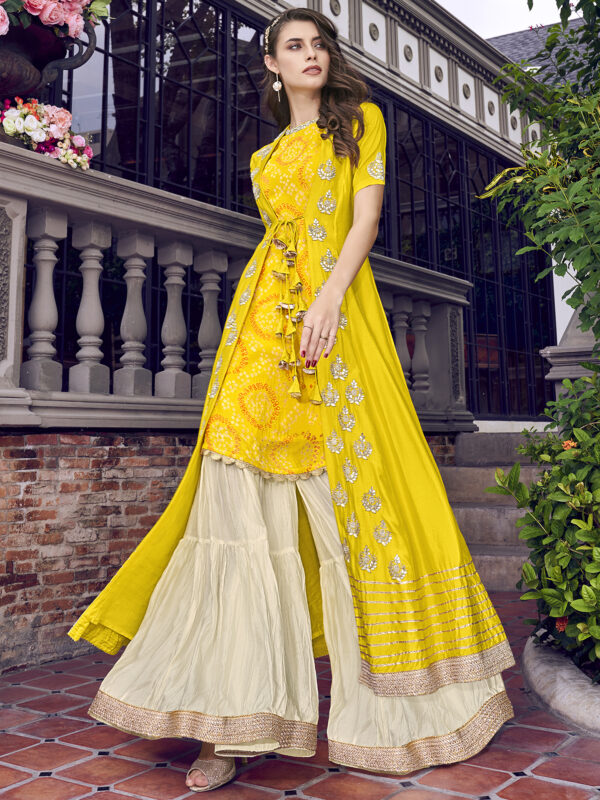 Stylee Lifestyle Yellow Tussar Embroidered Dress Material