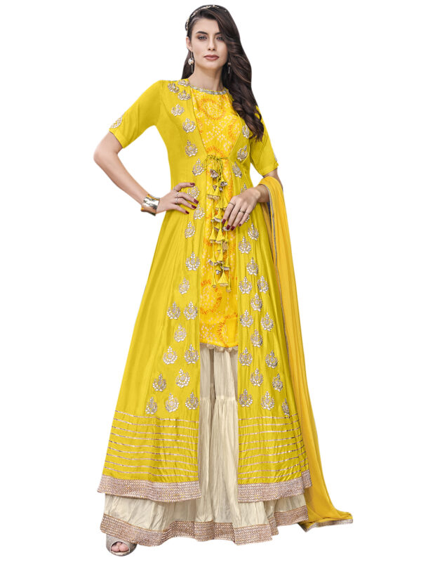 Stylee Lifestyle Yellow Tussar Embroidered Dress Material